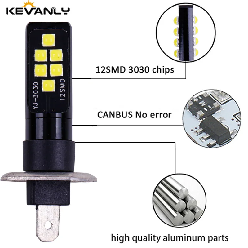 2PCS Auto H1 LED H3 LED Super Bright 3030 Chips High Power car Fog Lights Car Driving Light Fog lamps Auto Leds  headlight 12v