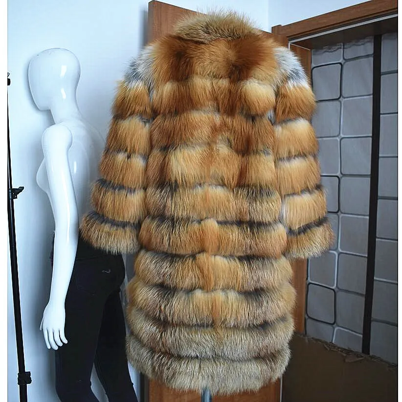 Natural Fire Fox Fur Coat for Ladies, Whole Skin, Warm, European and American Street Style, Winter Fashion, New, 2021