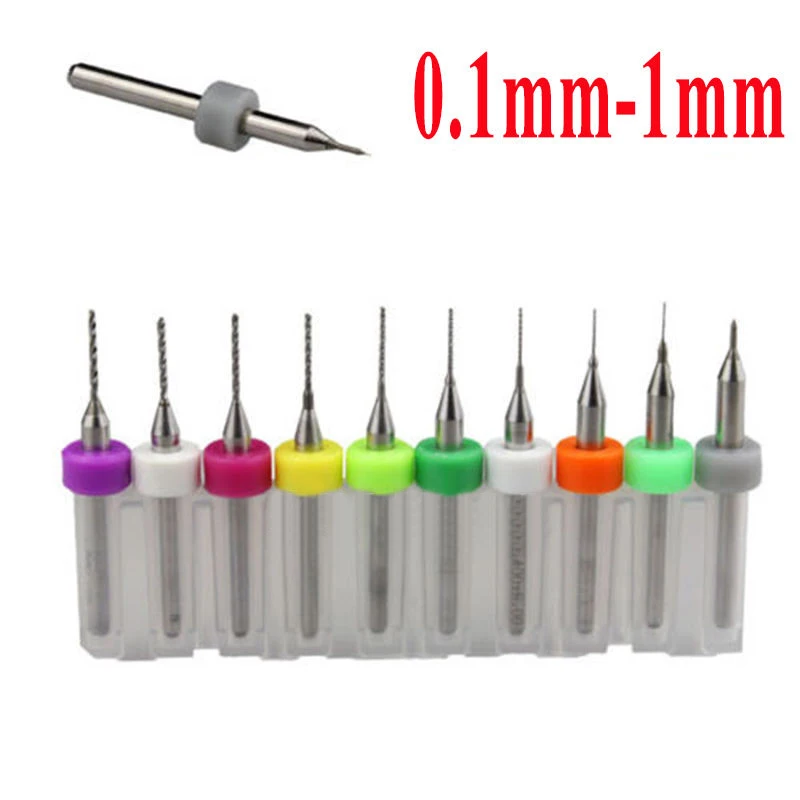 10pcs/set  PCB Carbide Micro Twist Drill Bits Set Jewelry Rotary Tool 0.1mm-1.0mm