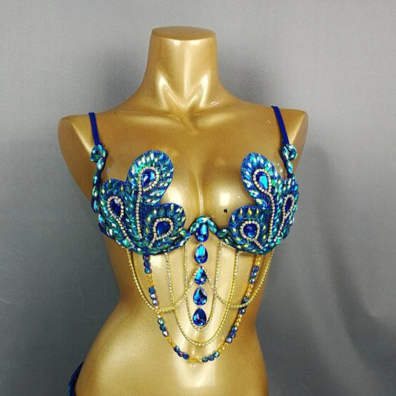 New Sexy Samba Carnival Top Bra For Women Rainbow Royal blue Stone Belly Dancing WIRE BRA BB010