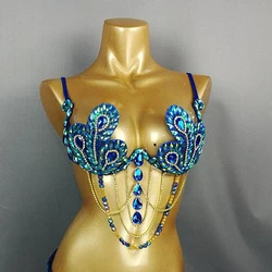 New Sexy Samba Carnival Top Bra per le donne Rainbow Royal blue Stone Belly Dancing WIRE BRA BB010