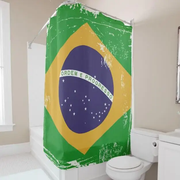 Novelty Distressed Grunge Brazil Flag Bathroom Curtain Set Cool Brazil National Flag Shower Curtain Waterproof Polyester Printed