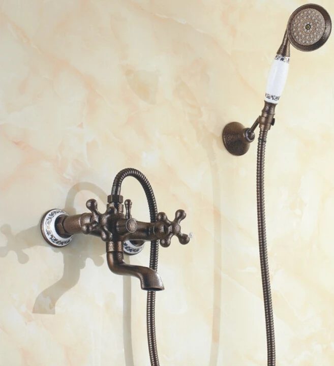 Bathroom Wall Mounted Dual Handle Antique Brass Shower Set Roman Bronze Shower Mixer Taps Hot and Cold Crane SF1023