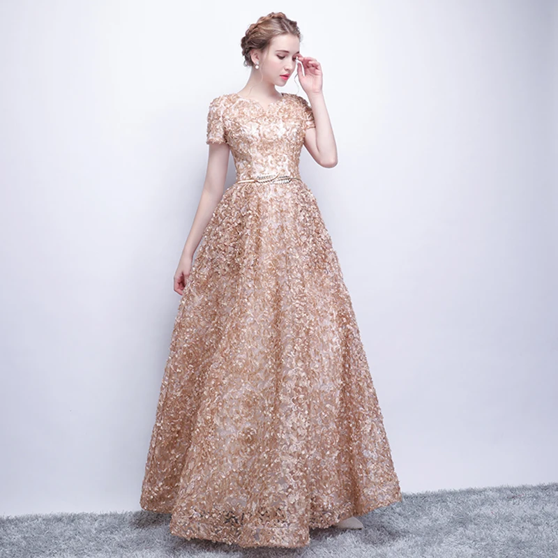 Ladybeauty Elegant Lace Evening Dress Simple Sleeveless Small Flowers Prom Dress Long Party Gown