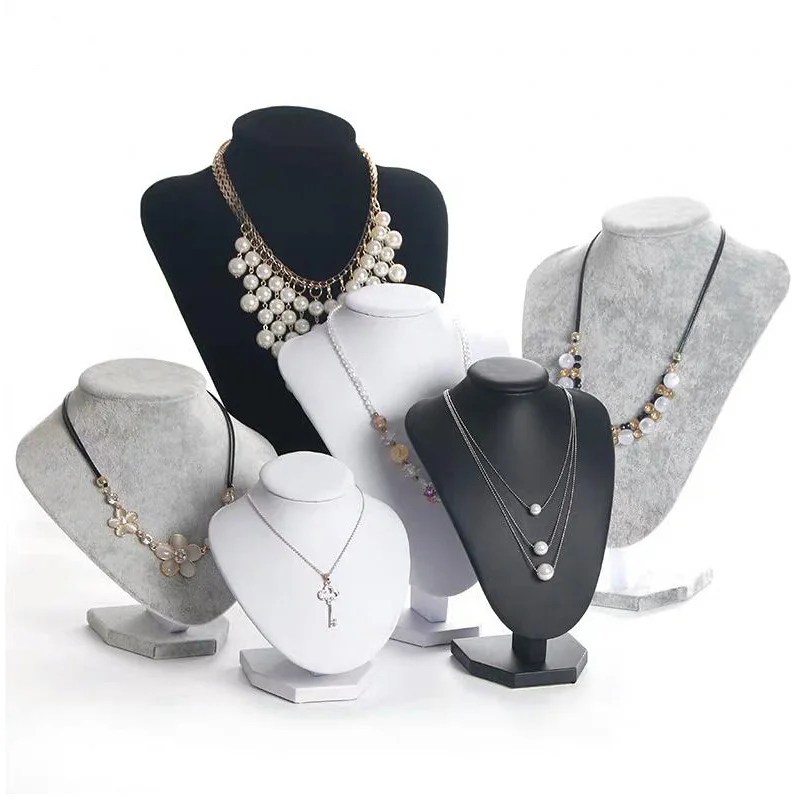 Présentoir à bijoux en velours PU blanc, présentoir de buste, présentoir à collier, mannequin, gris, noir, blanc, 6 options