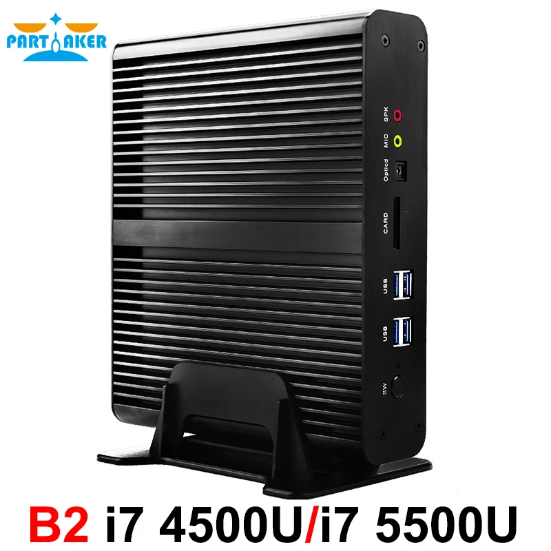 Partaker B2 Fanless Mini PC Windows Linux Intel Core i7 4500u i7 5550u Barebone Max 16G RAM 512G SSD 1TB HDD WiFi HDMI