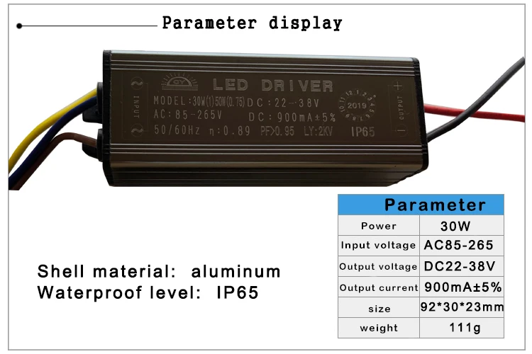 Imagem -04 - Led Driver 10w 20w 30w 50w Ac85v265v para Dc2238v Ip65 70w Adaptador Transformador Fonte de Alimentação 300ma 600ma 900ma 1500ma 2100ma