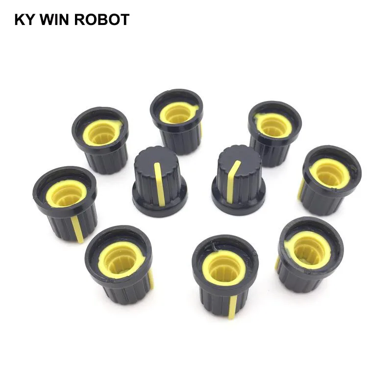 10PCS /lot Yellow Volume Control Rotary Knobs For 6mm Dia Knurled Shaft Potentiometer Durable