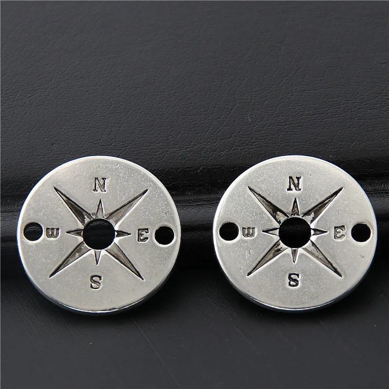 15pcs  Silver Color Round compass Charms With Hole Sailing Connectors Making  Pendant Necklaces Jewelry Supplies 20mm A3059