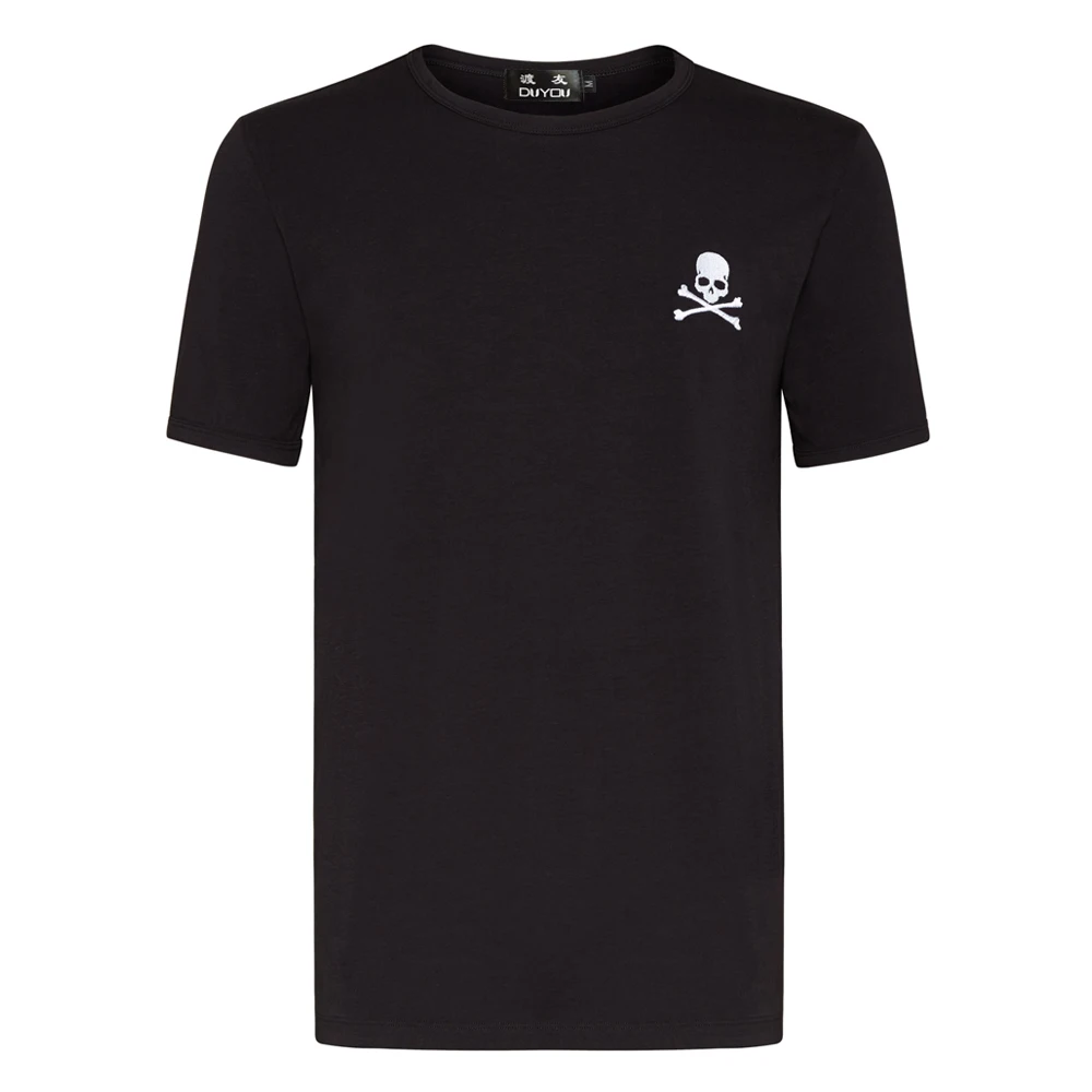

New Design 100% Cotton Embroidery Skull T Shirt Mens Fashion Top Tees Summer Men High Quality Clothing