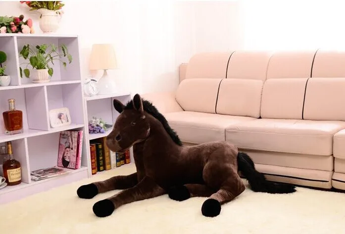 stuffed animal prone brown horse plush toy about 70x40cm simulation horse doll, Christmas gift w2242