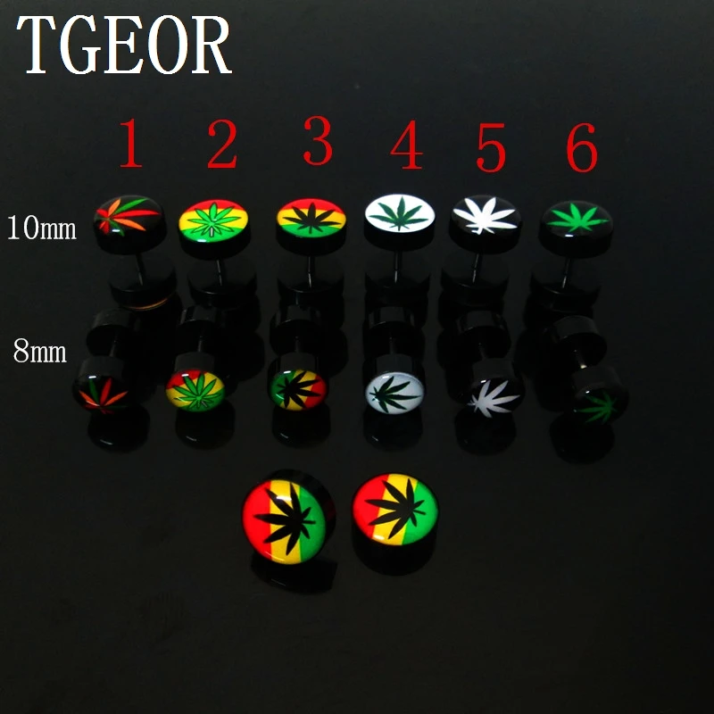 Free Shipping illusion cheaters 1 Pair rasta reggae green leaf acrylic fake plugs earring hot sale