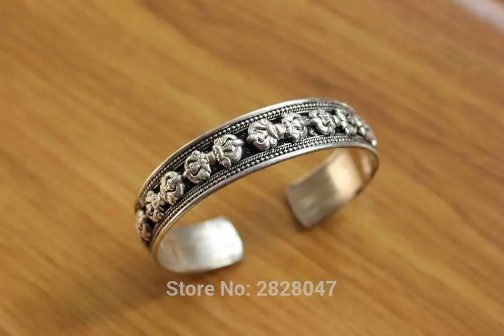 BR416 Vintage Tibetan Silver Dorje 14mm Open Back Cuff Bracelet Handmade Nepal Jewelry Adjustable Bangle