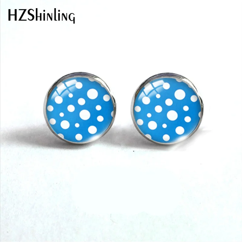 HZSHINLING New Fashion Polka Dot Round Glass Cabochon Stud Earrings Jewelry Fashion Classic Earrings for Women