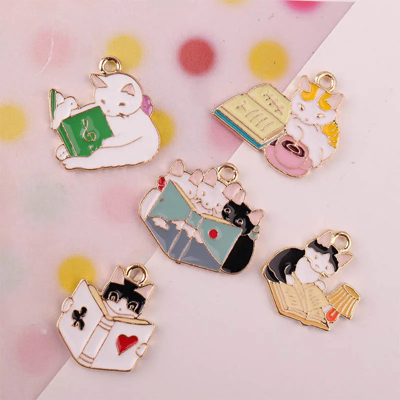 

10pcs Look book Cats Enamel Charms Drop Oil Cartoon Animal Pandents Fit Earrings Necklace DIY Jewelry Material Ornament YZ446