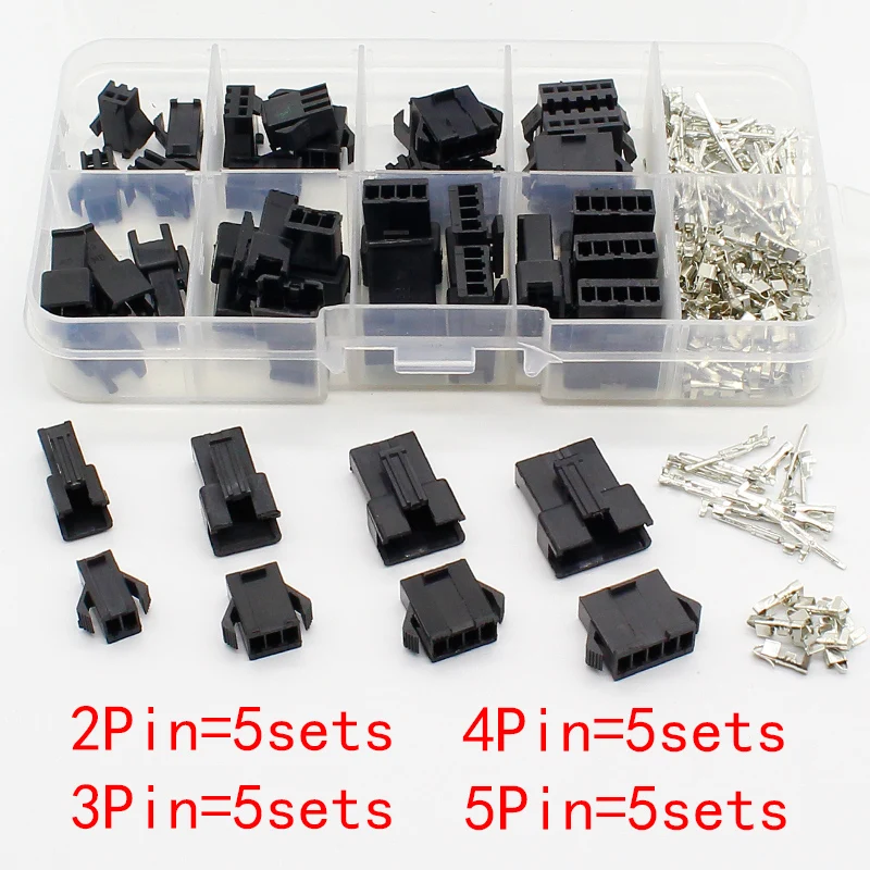 

SM2.54 Kits 20 sets Kit in box 2p 3p 4p 5p 2.54mm Pitch Female and Male Header Connectors Adaptor