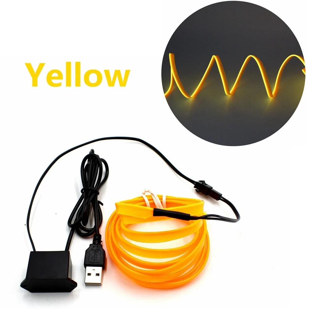 Podświetlany przewód z krawędzią do szycia 6mm elastyczna lampa neonowa Glow rura linowa taśma LED do dekoracji samochodu z adapterem DC 5V USB