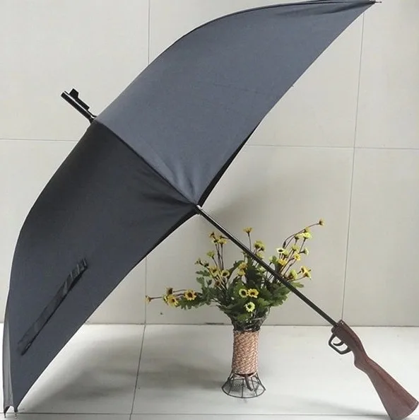 Rifle wooden handle gun imitation umbrella 100%sunscreen anti-uv parasol straight windproof anti-thunder fiberglass long ribs