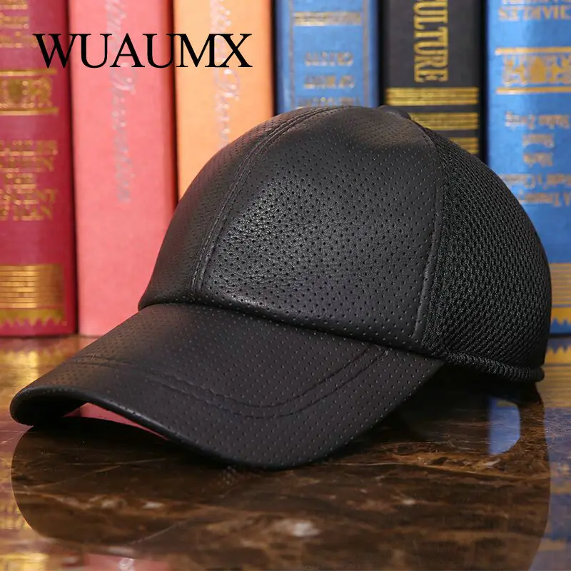 Fashion Genuine Leather Baseball Caps For Men Women Spring Summer Mesh Cap Sheepskin Leather Net Hip Hop Snapback Hat Casual