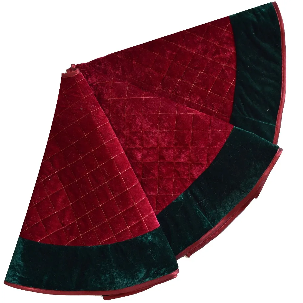 

Sorrento 36"/42"/48"Red velvet diamond quilted embroidery decoration skirt with Green border decoration Christmas tree skirt