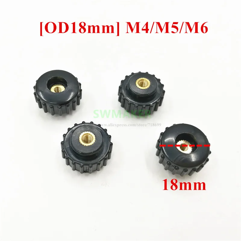 2pcs OD 18mm Straight thread Through hole M4 M5 M6 adjusting knob Round head rubber head Hand Knob Nut Hand Tighten Nut