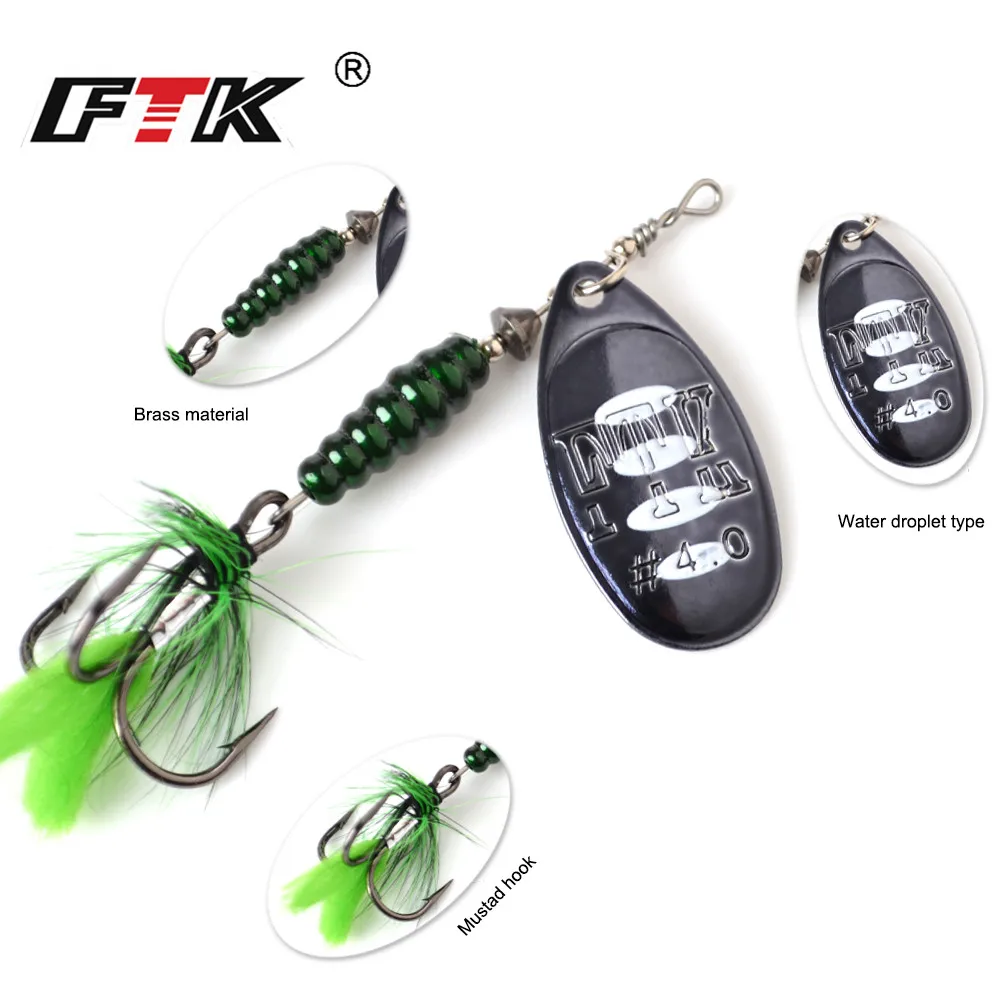 FTK Fishing Lure Spinner Bait 10 Colors Size 3# 4# 5# Weight 8g 13g 15g bass bait With Feather Treble Hooks Wobblers Tackle