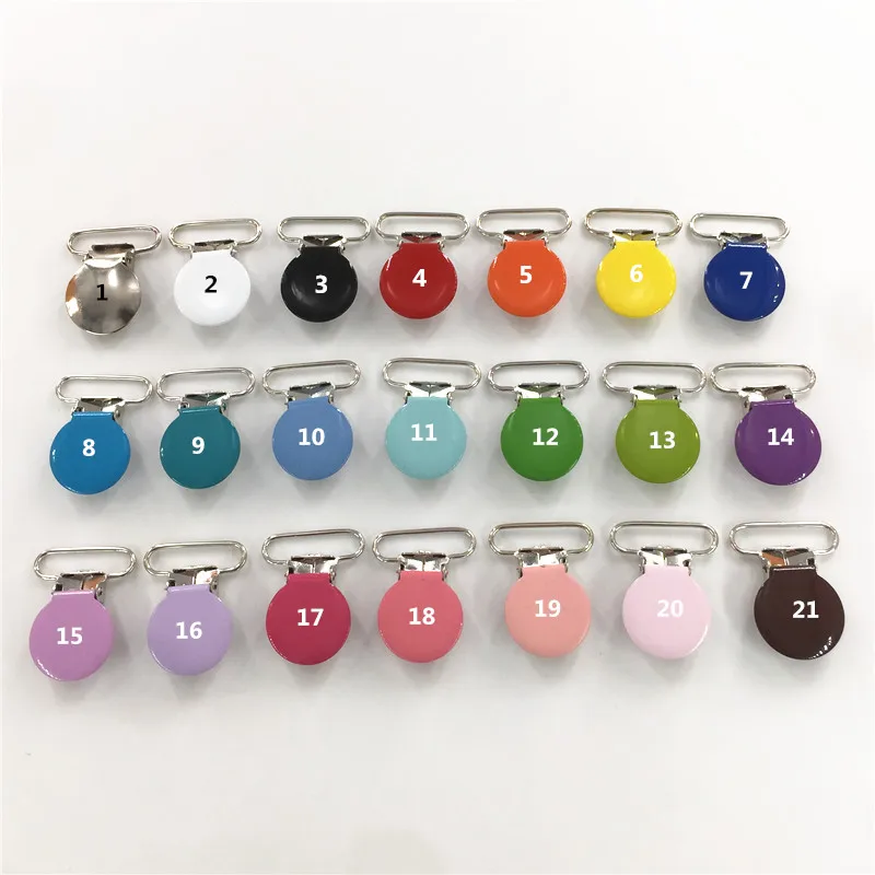 

Chengkai 50pcs 1'' 25mm round metal baby toy dummy pacifier holder clips suspender soother plastic insert clips LEAD NICKLE Free