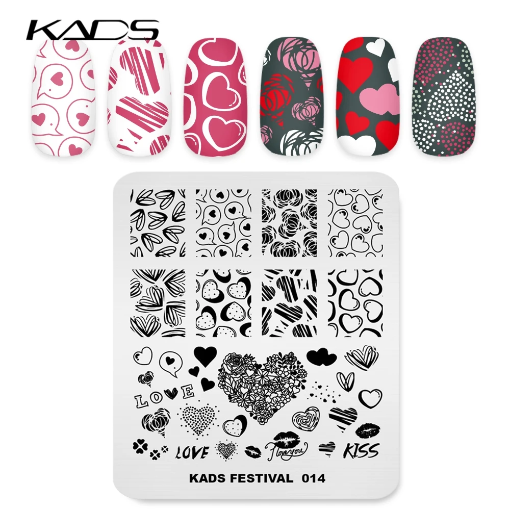 KADS stemple do paznokci Nail artystyczny design Beauty wzór w kształcie serca płytka do stemplowania lakier do samodzielnego malowania paznokci tłoczenie szablon do manicure do paznokci