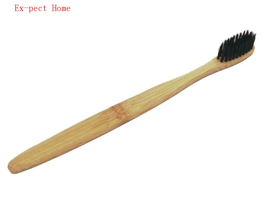 200pcs Black Bamboo Toothbrush Wood toothbrush Novelty Bamboo soft-bristle Capitellum Bamboo Fibre Wooden Handle