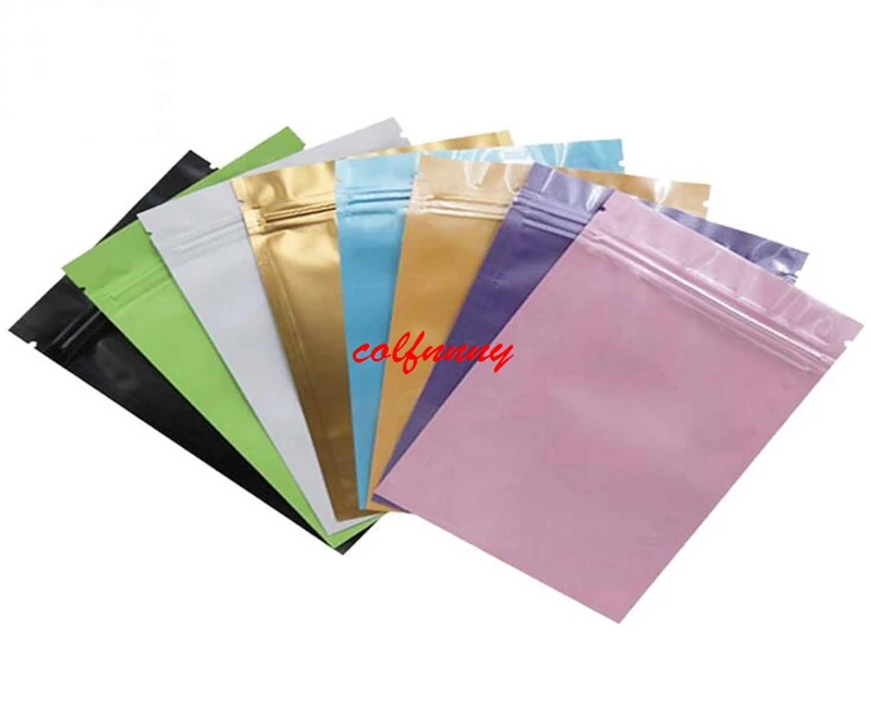 

Pink/Gold/Green/black color Metallic Mylar ziplock bags flat bottom Black Aluminum foil small zip lock plastic bags F052207