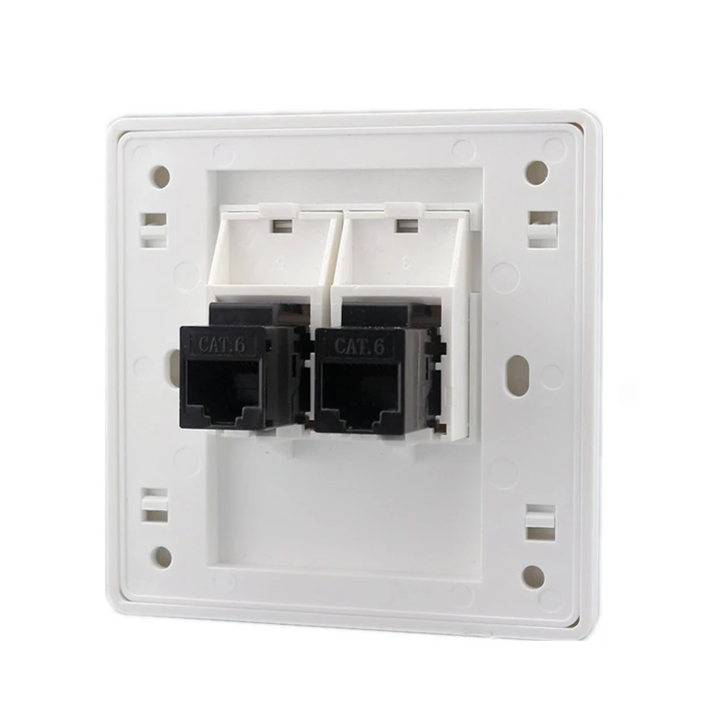 Conector hembra a hembra CAT6 RJ45 LAN, placa frontal de 86x86mm, 1 puerto, 2 bandas, enchufe de Internet, salida