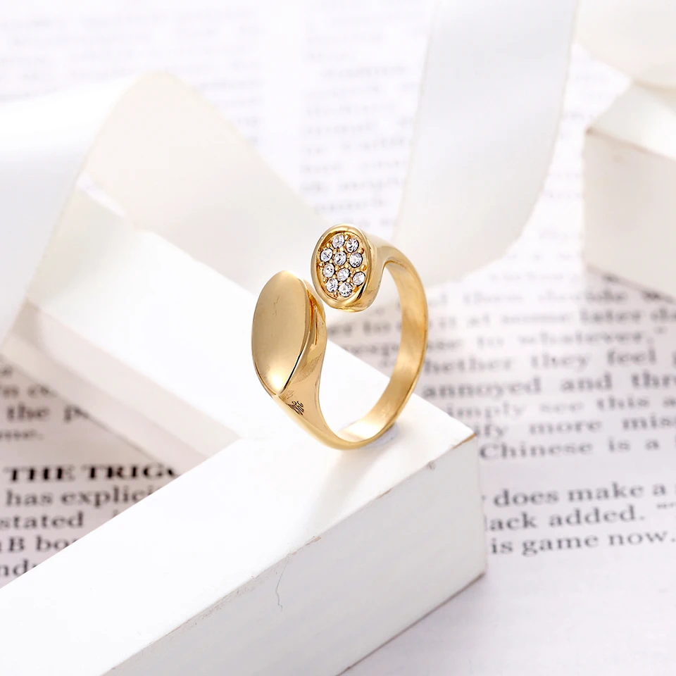 BORASI Top Quality Rings For Women Crystal Oval Female Jewelry Ring Gold Color Stainless Steel Classic Brand Ring Party Gifts