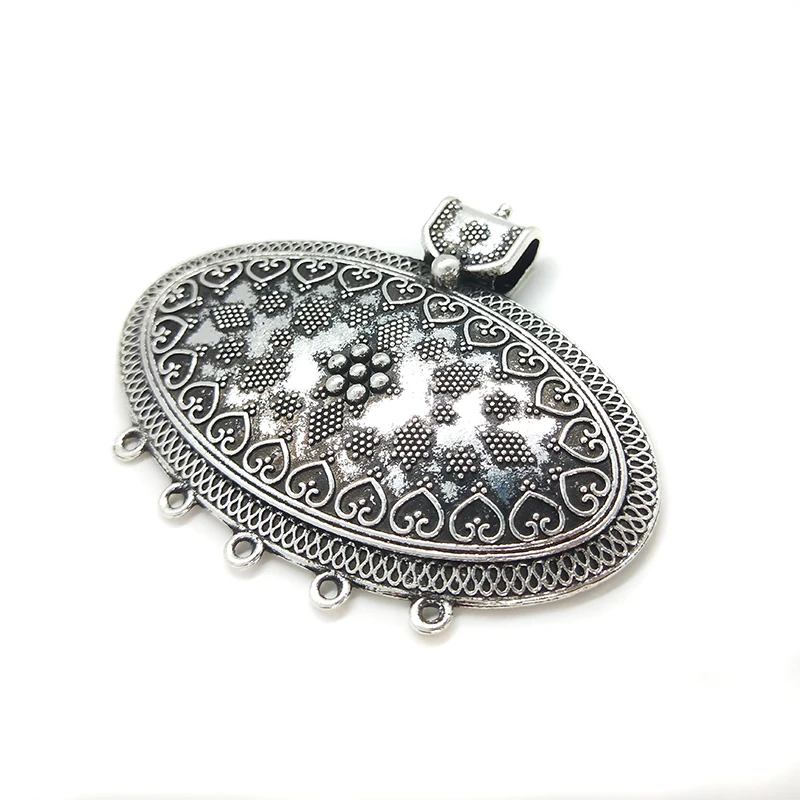 2021 New 1pcs 59*73MM Retro  Alloy Oval Pendants Charms Tassel Loop Linker Connector  for DIY Necklace Jewelry Accessories