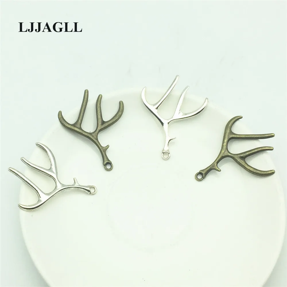 LJJAGLL 8Pcs/lot Antique Silver Bronze Alloy Metal Christmas Charms Deer Antlers Pendants caribou horn Jewelry Findings ASD036