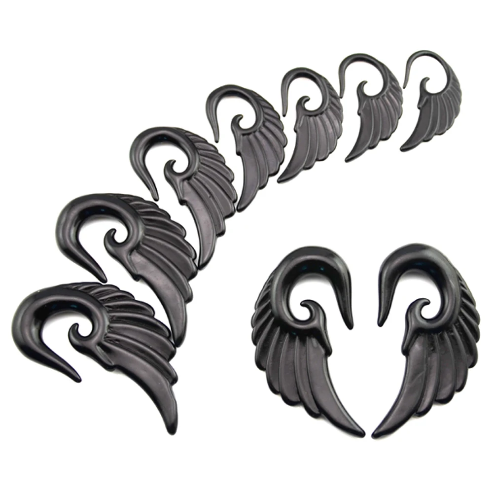 1pair UV Acrylic Angel Wing/Feather Spiral Ear Taper Plugs  Strecher Kit Piercing Expander