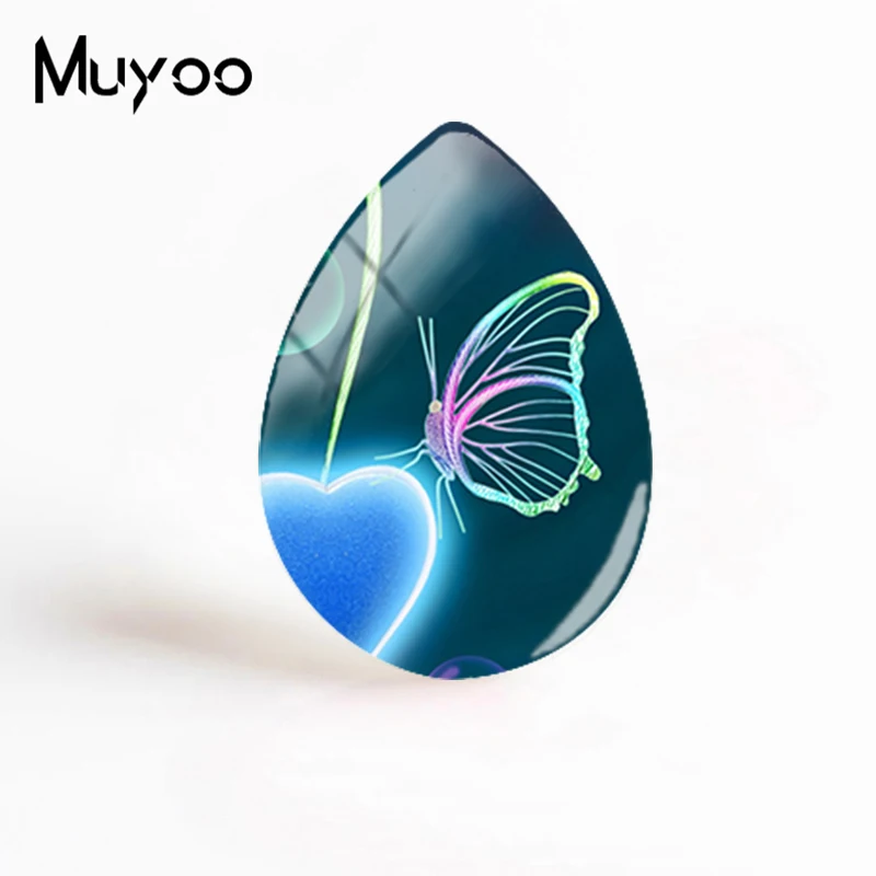 2018 New Abstract Butterfly Art Jewelry Butterflies Paintings Glass Cabochon Tear Drop Cabochons Photo Gifts Women