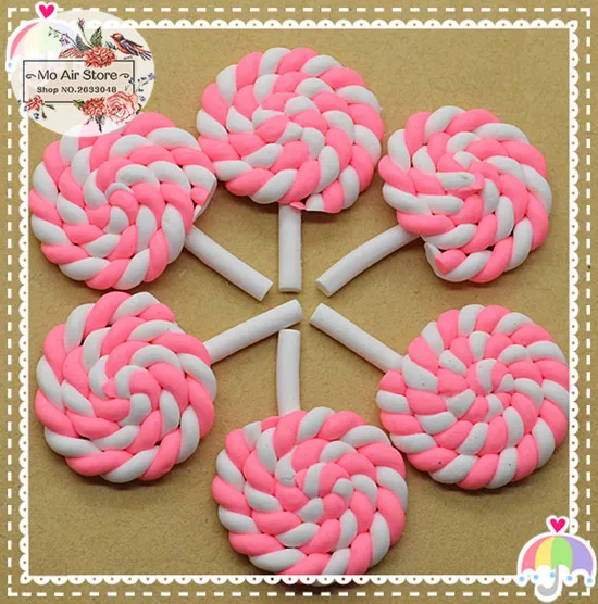 10PCS polymer clay hand made pink lollipop Flatback Cabochon Miniature Food Art Supply Decoration Charm Craft