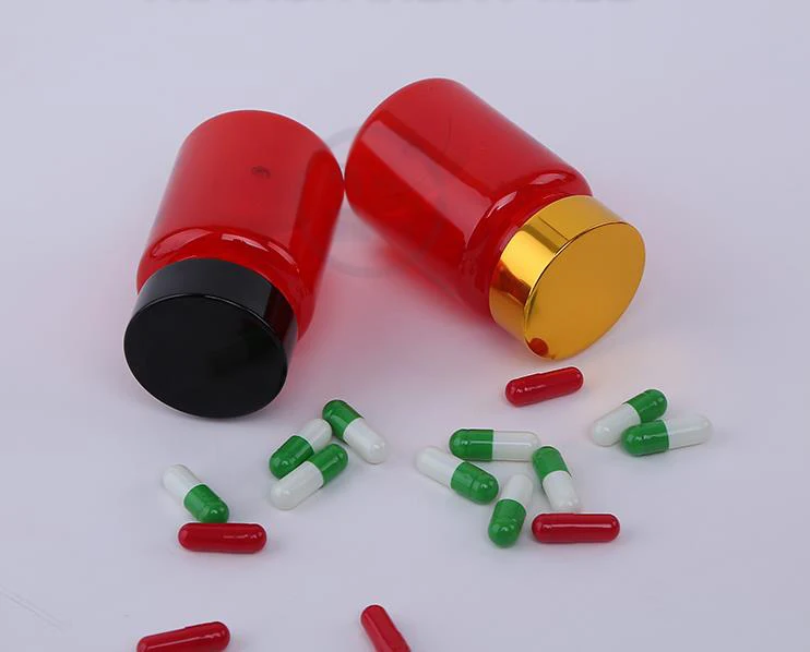 100pcs 80ml Translucent Red PET Medicine Bottles, Capsules Bottles, Plastic Solid Bottle---Metal Screw Cap