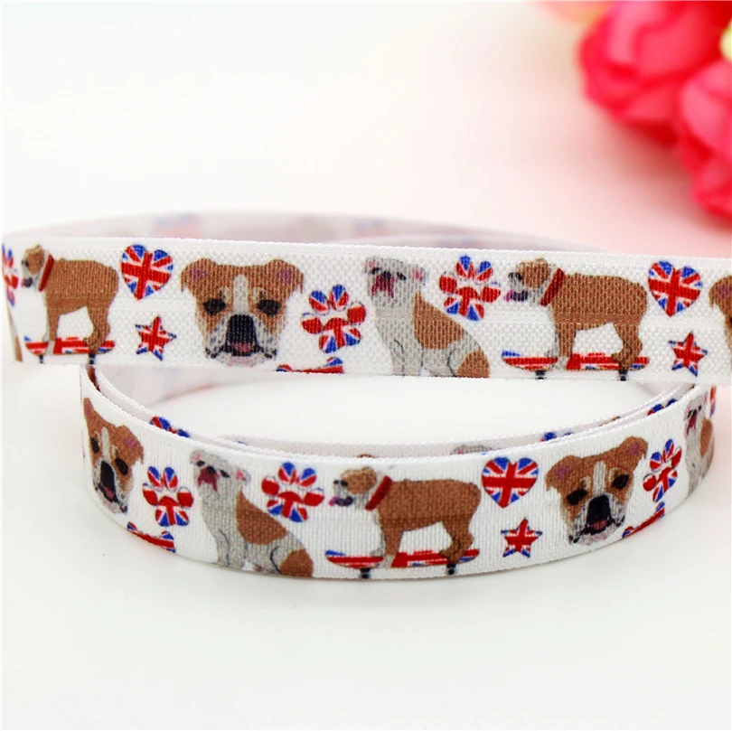 5/8''  Fold Elastic dog pug unicorn christmas printed FOE headband headwear hairband decoration wholesale OEM S547