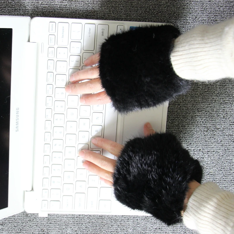 luxury women winter real mink fur glove female soft european marten mittens genuine mink fur gloves  half palm fur glove