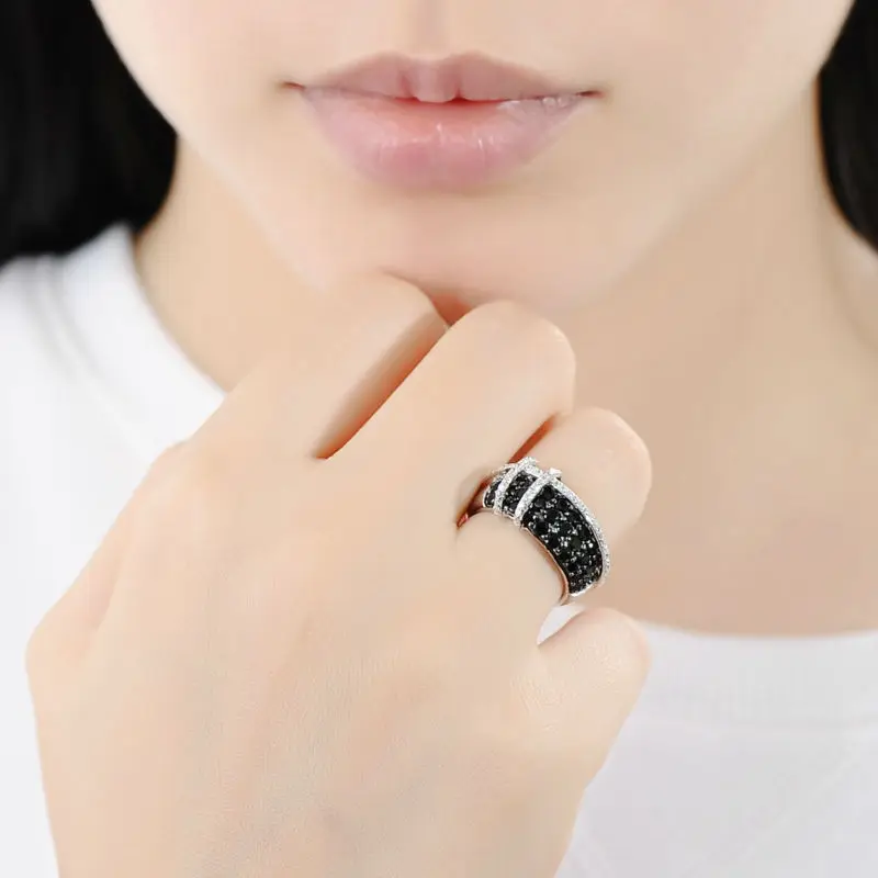 SANTUZZA Silver Ring For Women 925 Sterling Silver Top Quality AAA+ cubic zirconia Natural Black Stones Ring Fashion Jewelry
