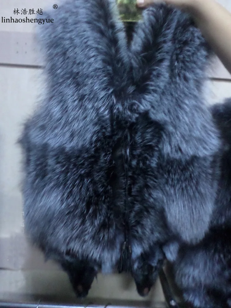 Linhaoshengyue-Long Real Fox Fur Vest for Women, Short Silver Fox Fur Vest, 55cm