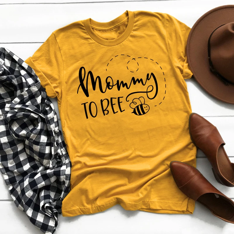 

Women Mommy To Bee Yellow T-shirt Vintage Graphic Funny Tees Tops New Summer Crewneck Tumblr Hipster Tshirt Pregnant Gift Shirt