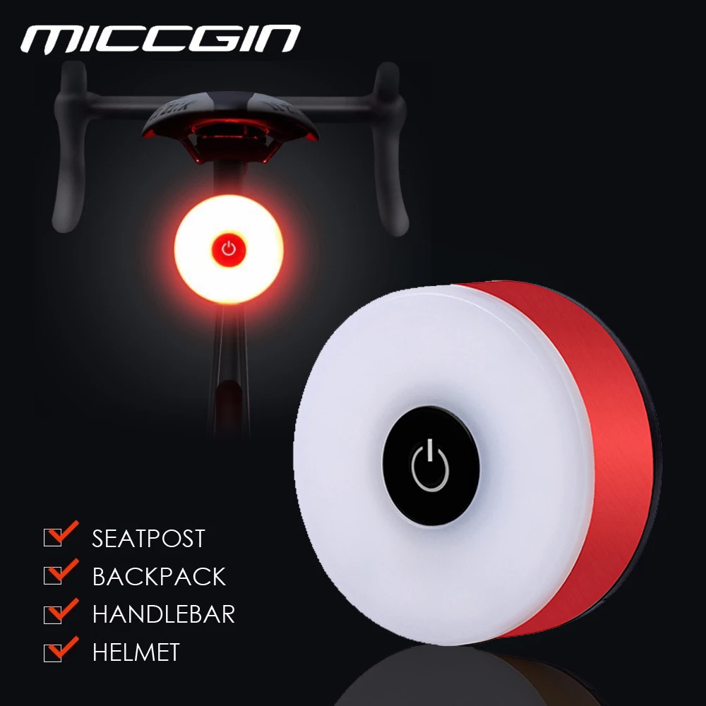 MICCGIN مصباح LED صغير للدراجات الذيل ضوء الدراجة الخلفية الضوء الخلفي USB قابلة للشحن IPX5 مقاوم للماء الدراجات الملحقات