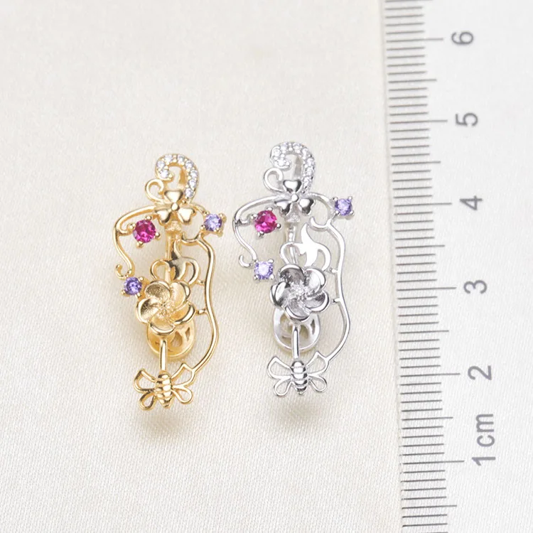 S925 Sterling Silver Bee Design Pendant Accessory Women DIY Pearl Pendant Settings Silver&Gold Color 3Pcs/Lot