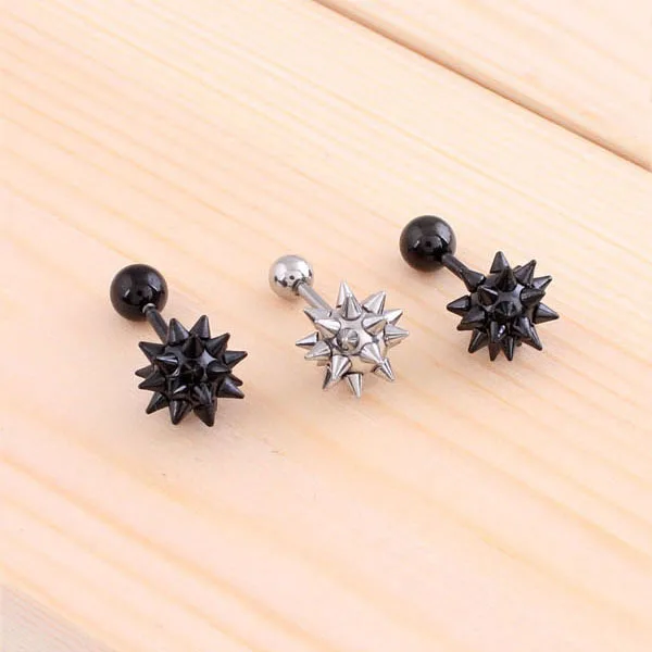 Zwart Zilver Kleur Roestvrij Staal Dame Heren Punk Spike Klinknagel Schroef Bal Oorbellen Stud 2 stuks