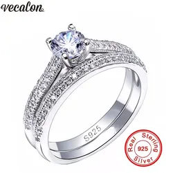 Vecalon 3 colors Couple Anniversary ring 5A Zircon Cz 925 sterling silver Engagement wedding Band rings for women Bridal Jewelry