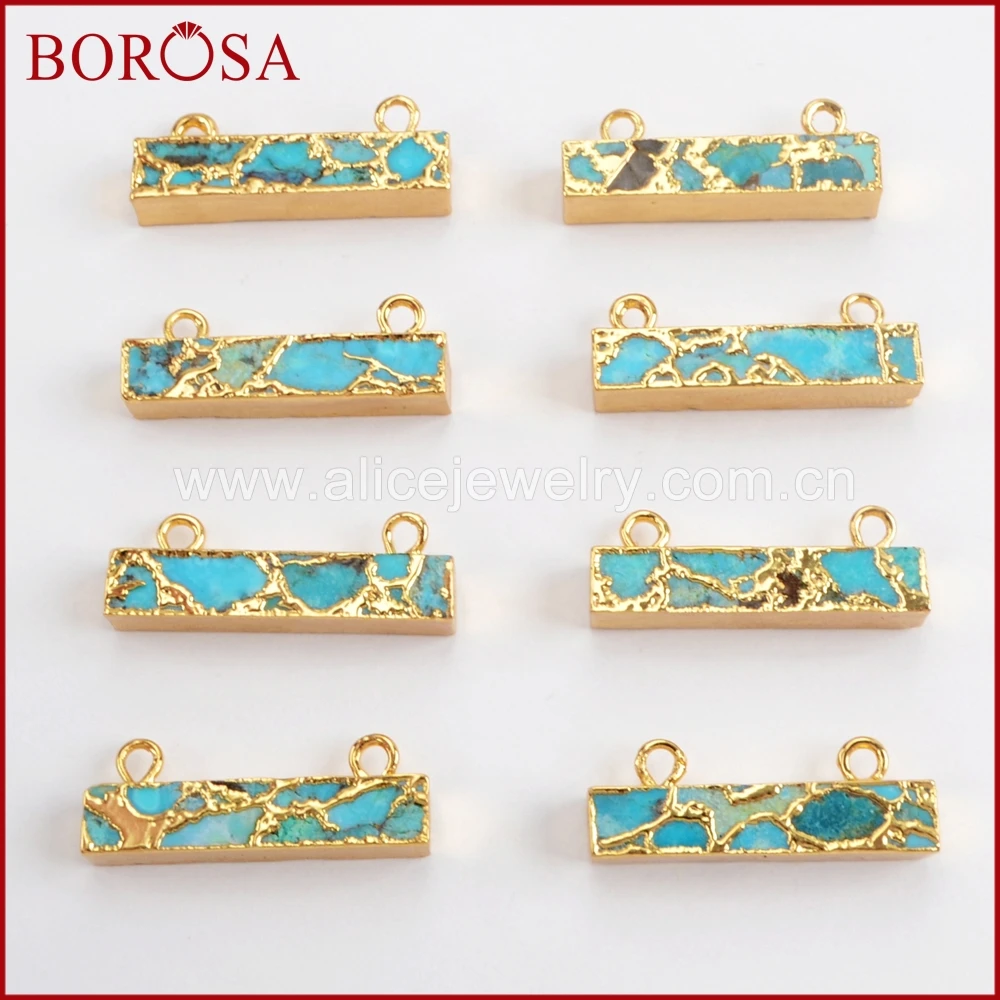 BOROSA 5/10PCS Gold Color Copper Natural Turquoises Connector, Natural Blue Stone Copper Stone connector for Jewelry DIY G1532