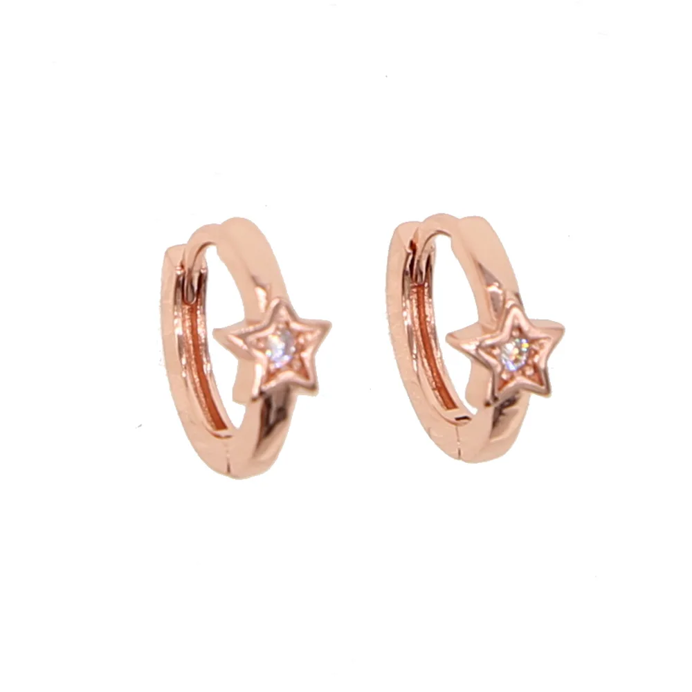 2018 Christmas gift fashion jewelry singe cz star huggie hoops 10-12mm small hoop classic star design fashion earring