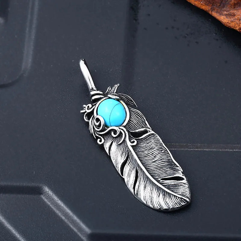 Beier 316L Stainless Steel Pendant Necklace Japan Popular Feather Pendant With Natural Oval Opal Green Stone Jewelry LLBP8-283P